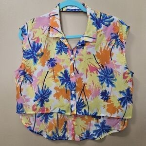 Millau Women's Size S Palm Tree Cropped Top Butyon Down Open Back